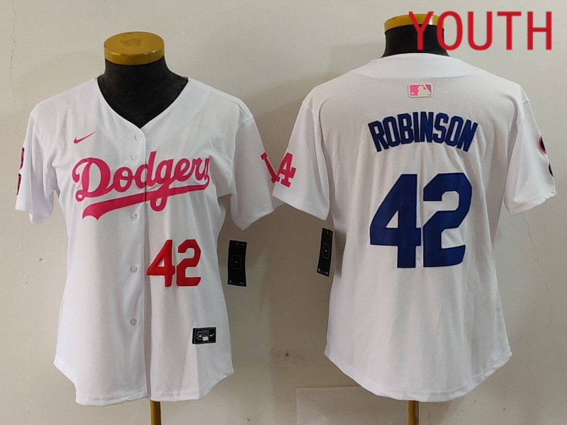 Youth Los Angeles Dodgers #42 Robinson White joint name 2024 Nike MLB Jersey style 9124